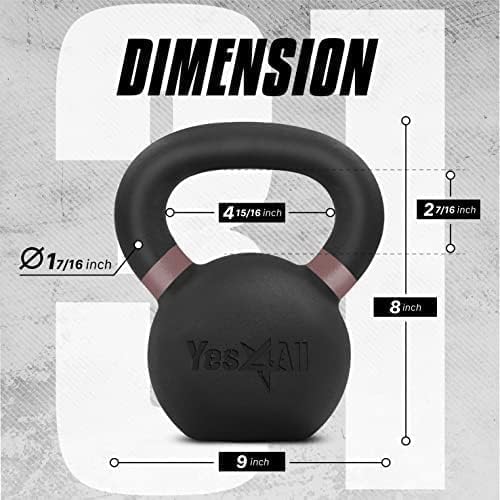 Yes4All Powder Coated Kettlebell, 9-88 lb Cast Iron Weights Brown