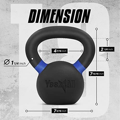 Yes4All Powder Coated Kettlebell, 9-88 lb Cast Iron Weights Dark Blue