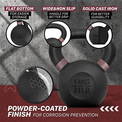 Yes4All Powder Coated Kettlebell, 9-88 lb Cast Iron Weights Brown