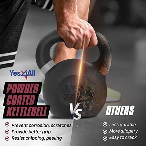 Yes4All Powder Coated Kettlebell, 9-88 lb Cast Iron Weights Brown