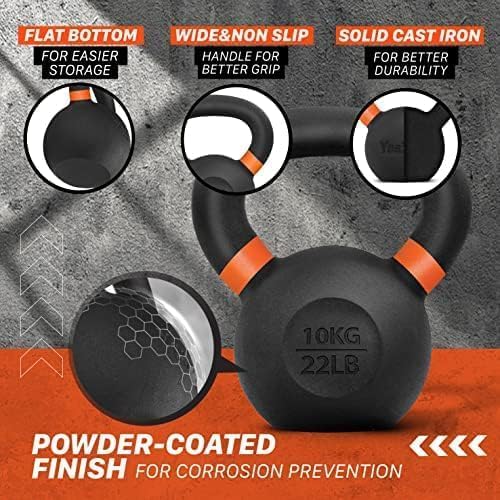 Yes4All Powder Coated Kettlebell, 9-88 lb Cast Iron Weights Orange