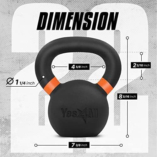 Yes4All Powder Coated Kettlebell, 9-88 lb Cast Iron Weights Orange
