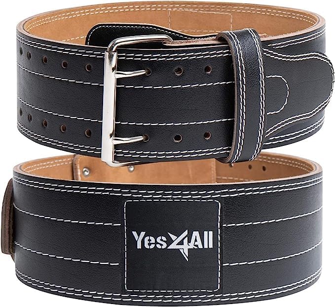 Yes4All 100% Leather Premium Weightlifting Belt/Genuine Leather/ 2in1 Dip Belt With Chain/Self-locking Belt, Robust Alloy Steel Buckle 10mm Thick For Heavy Lifting, Squats, Deadlifts, and More