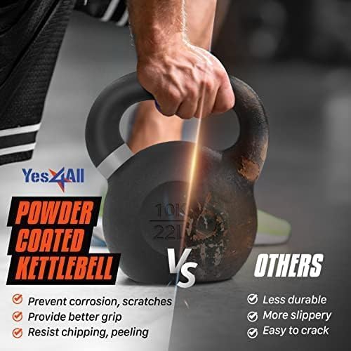 Yes4All Powder Coated Kettlebell, 9-88 lb Cast Iron Weights Orange